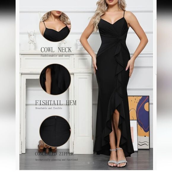 Sleeveless Spaghetti Strap  Wedding Guest Party Dress Cocktail Evening Midi - Picture 6 of 14